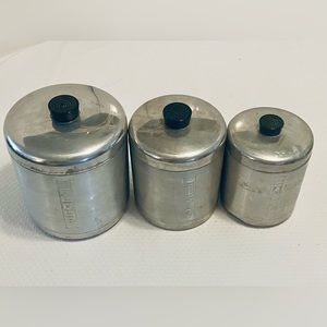 Nesting Aluminum Canisters & Lids. Flour, Sugar & Coffee. Sold as pictured